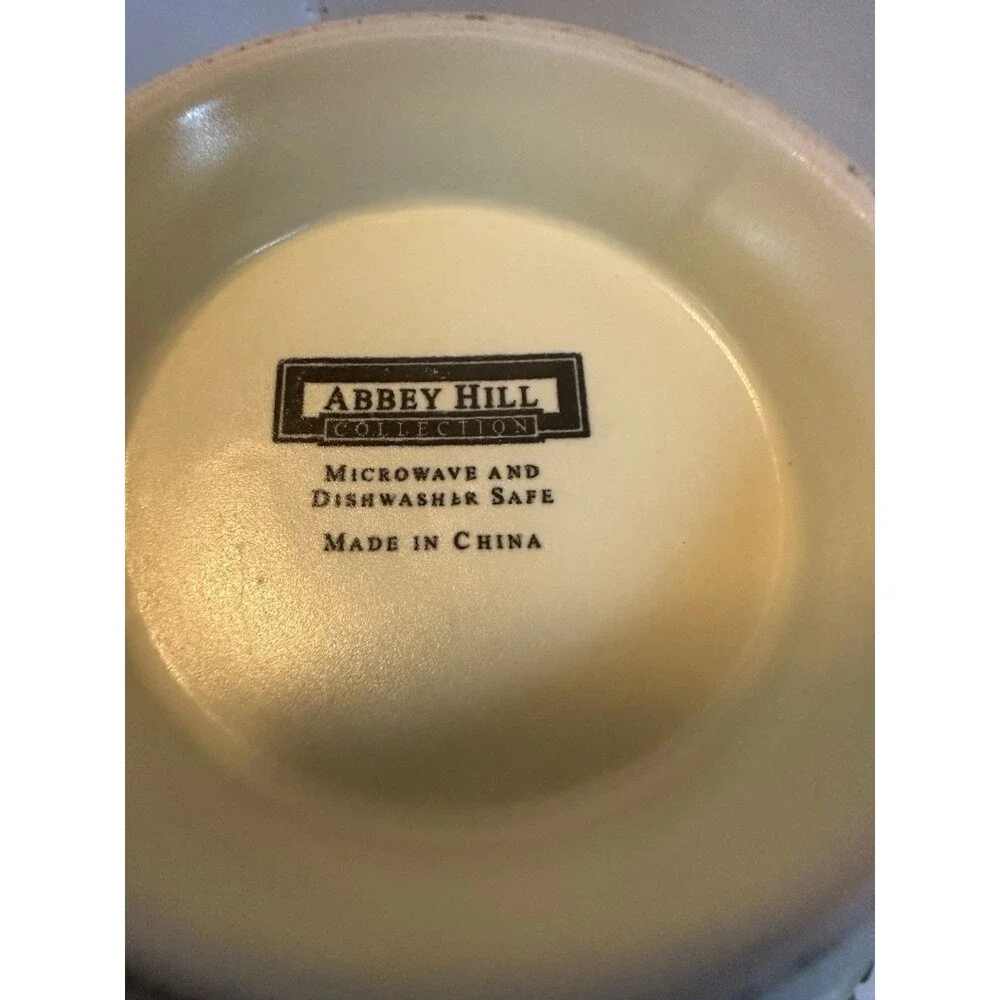 3 Abbey Hill Flower Wax Taupe Pedestal Bowls Pastel Yellow Floral RN 42000 MCM